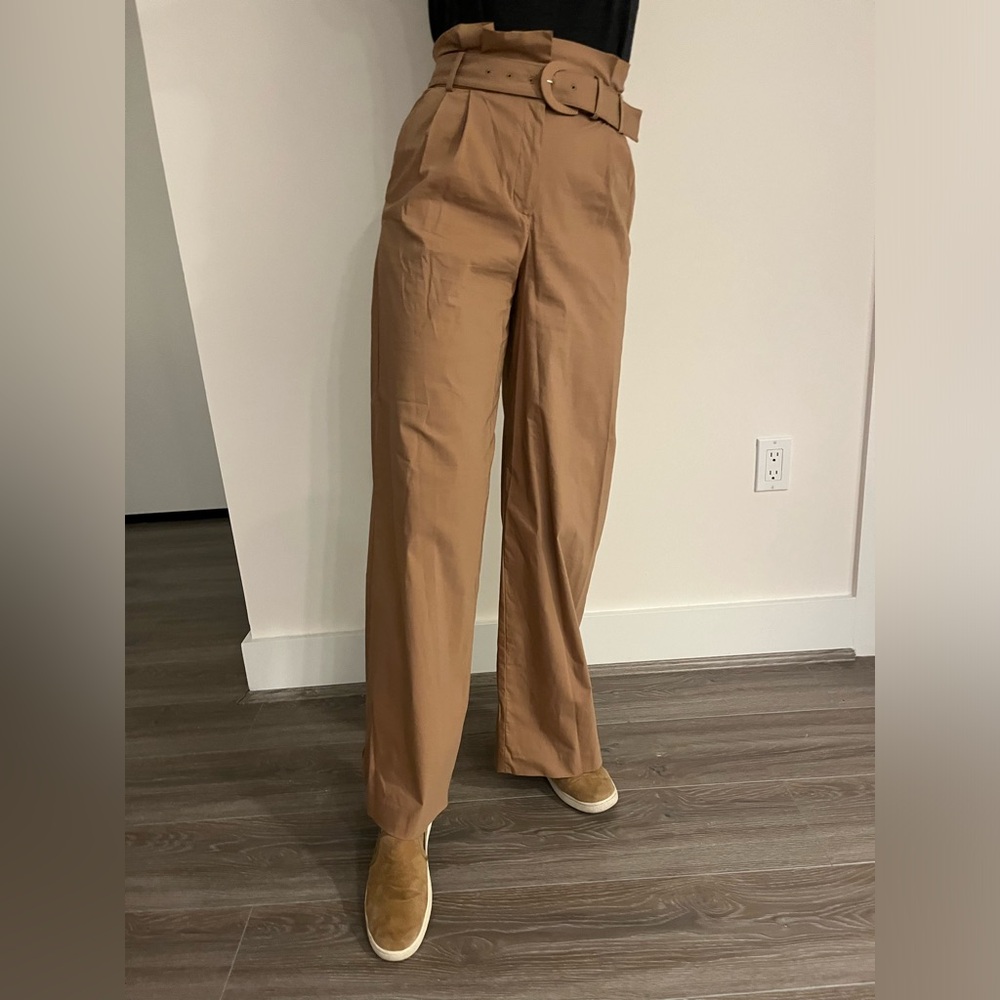 Express Tan Wide Leg Paper Bag Waist Pant